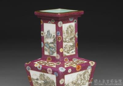 图片[2]-Pair of fang-sheng square vases in yang-ts’ai enamels with incised pattern of flower brocade and landscape décor 1742 (Ch’ien-lung reign)-China Archive